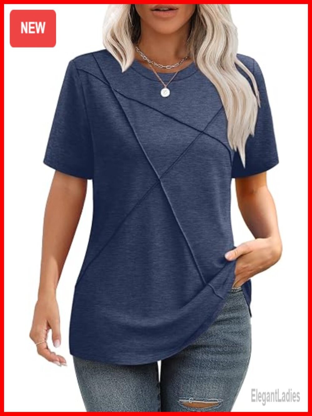 Womens Pleated Crew Neck Short Sleeve T-Shirt Business Casual Top